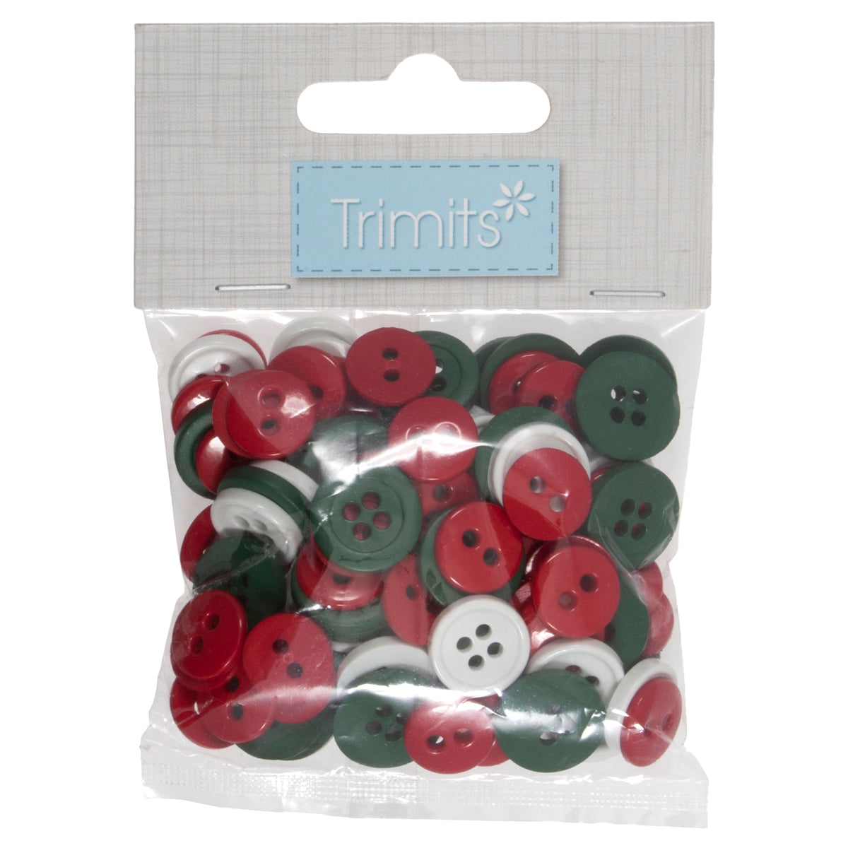 Pile of small craft buttons in a red and green mix