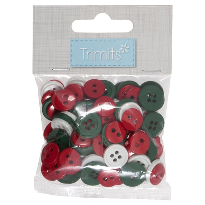 Pile of small craft buttons in a red and green mix