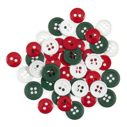 Pile of small craft buttons in a red and green mix