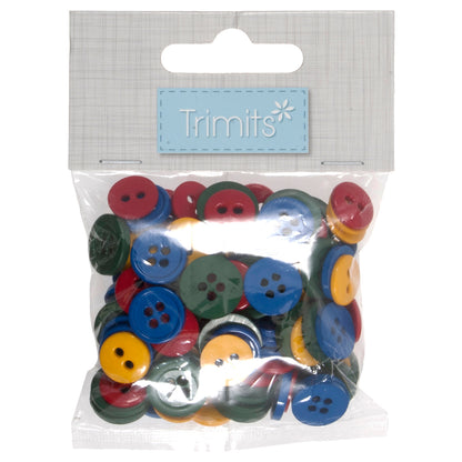Pile of small craft buttons in primary colours