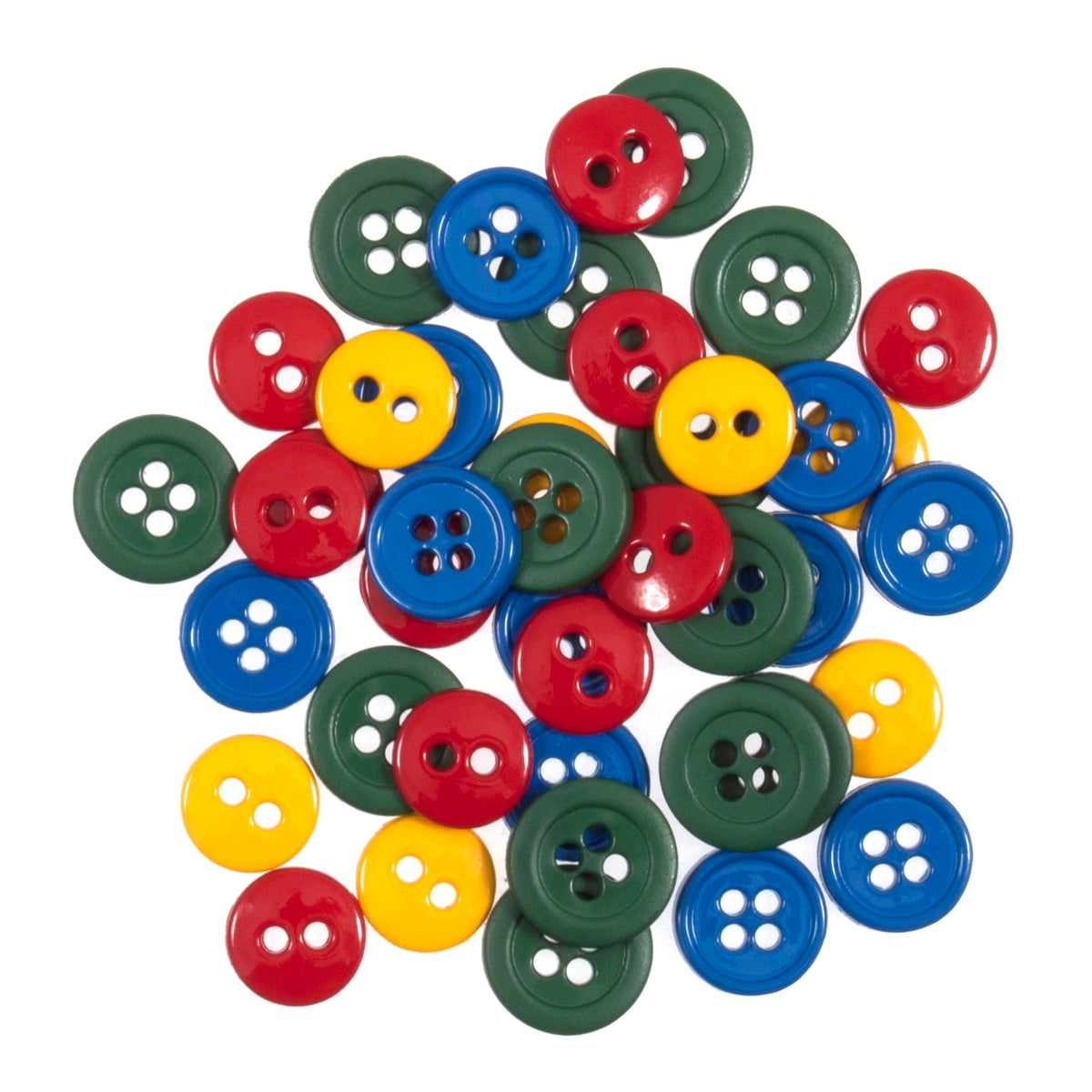 Pile of small craft buttons in primary colours