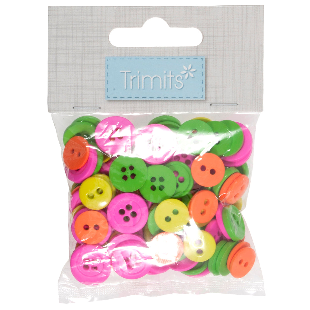 Pile of small craft buttons in bright neon shades