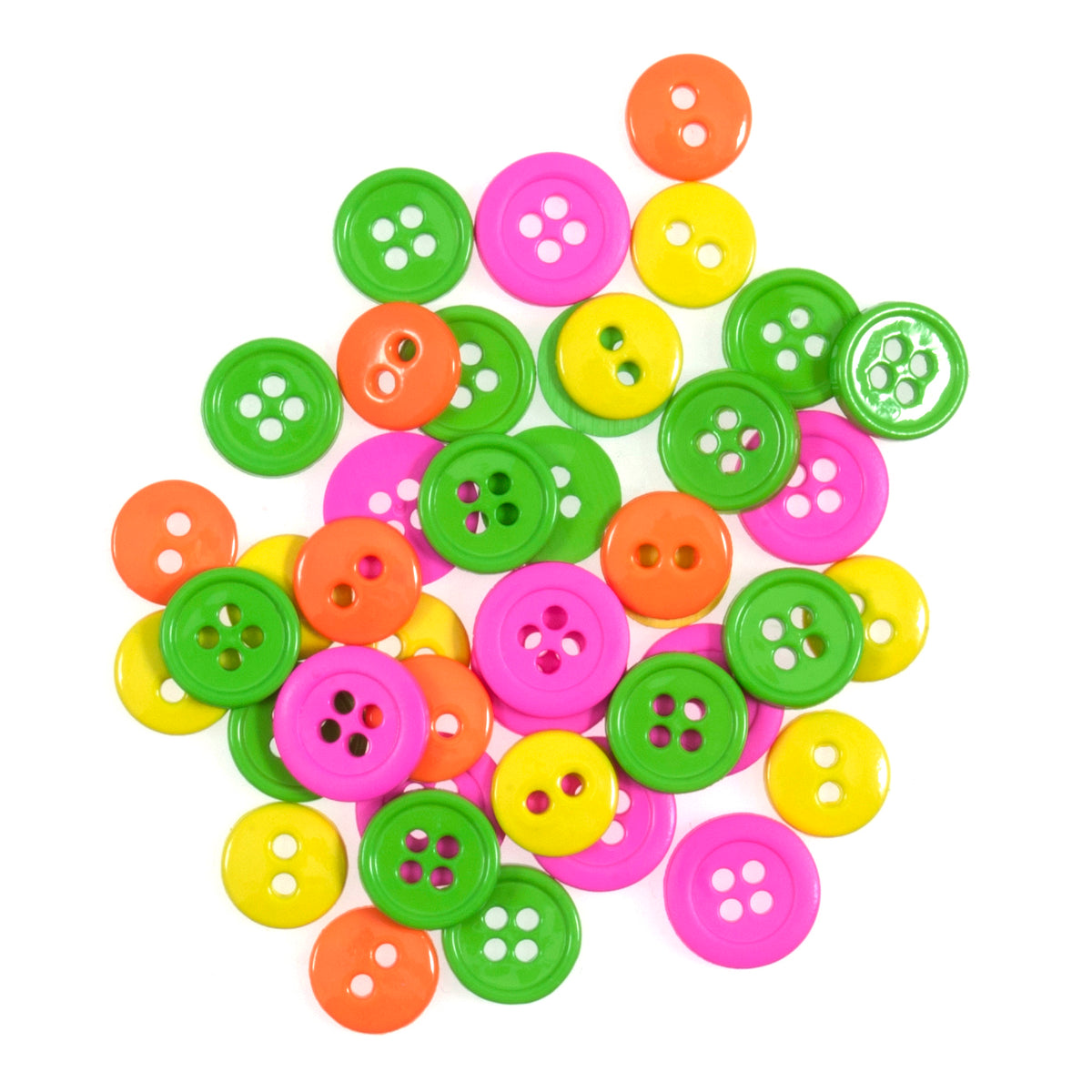 Pile of small craft buttons in bright neon shades