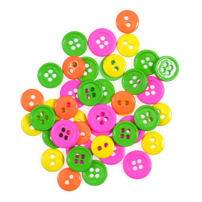 Pile of small craft buttons in bright neon shades