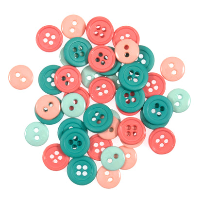Pack of assorted small coral & teal craft buttons