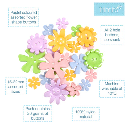 Pack of Trimits pastel flowers novelty buttons