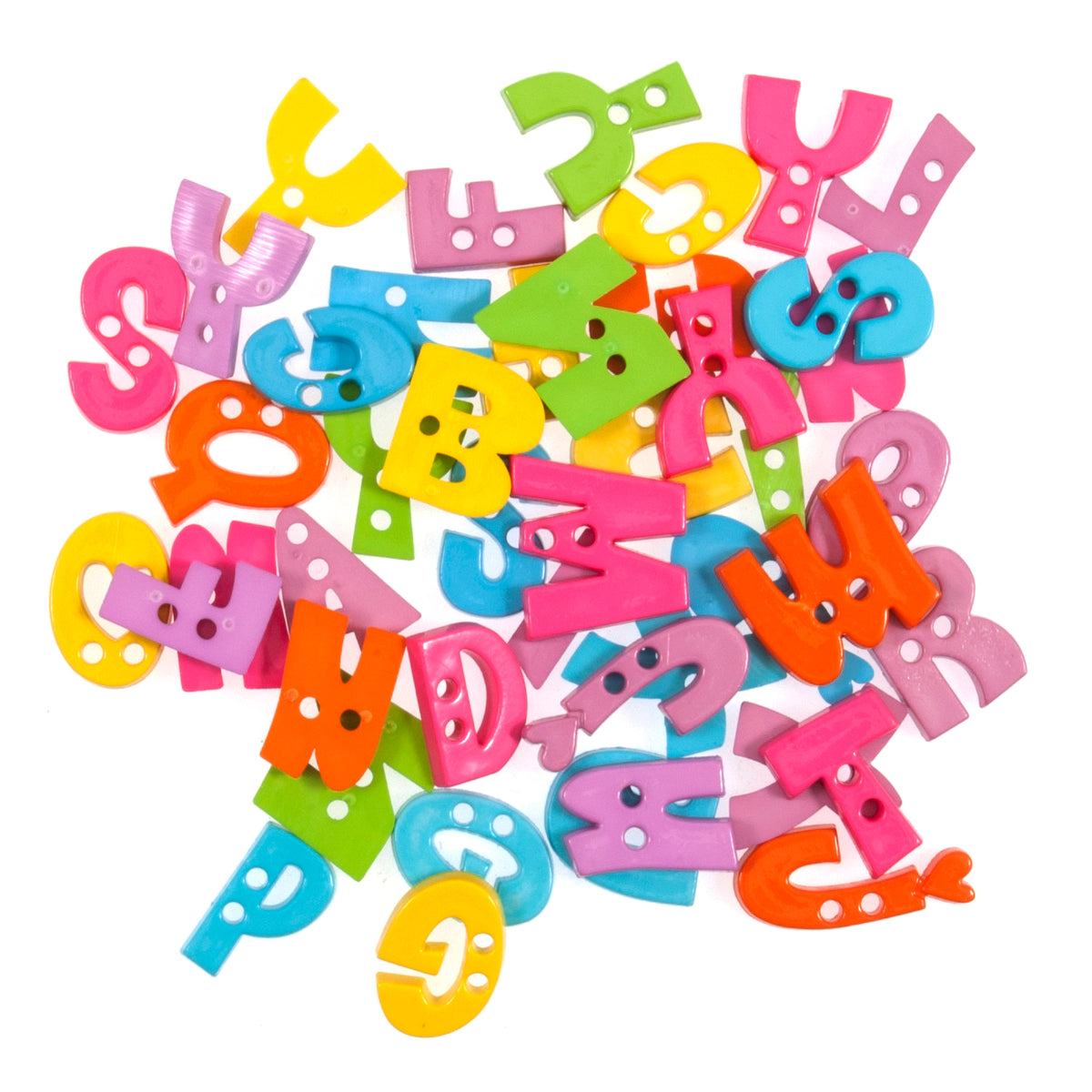 Brightly coloured alphabet letter buttons
