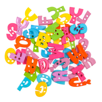 Brightly coloured alphabet letter buttons