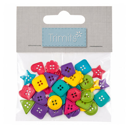 Mixed geometric buttons in bright pink, purple, teal, green and yellow