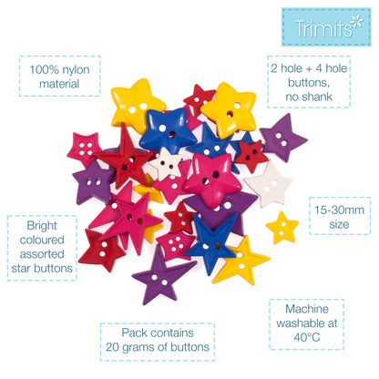 Brightly coloured star shaped buttons