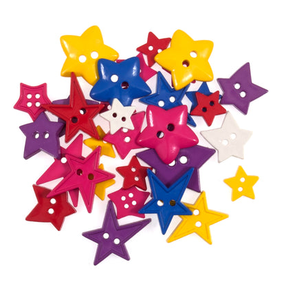 Brightly coloured star shaped buttons