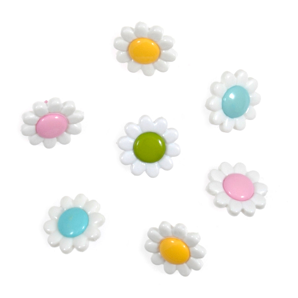 Card of 7 Trimits pastel daisy novelty buttons