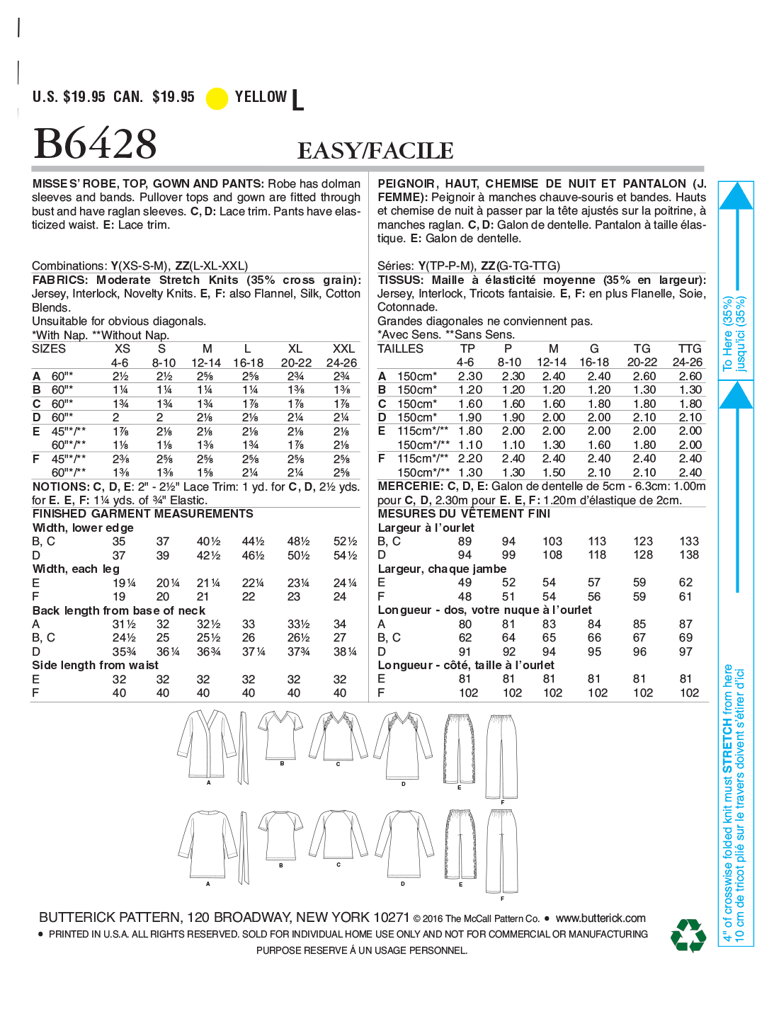 Butterick B6428 sewing pattern envelope showing women's robe designs