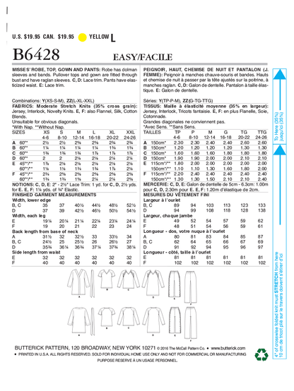 Butterick B6428 sewing pattern envelope showing women's robe designs