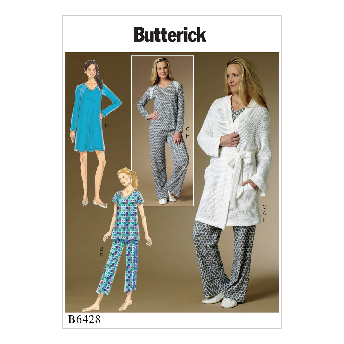 Butterick B6428 sewing pattern envelope showing misses robe designs