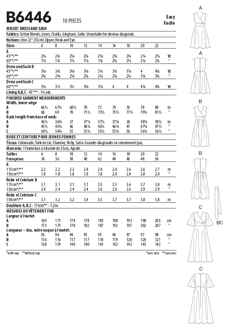 Butterick B6446 sewing pattern envelope showing misses dress designs