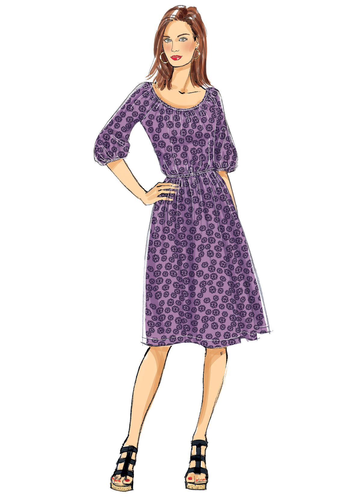 Butterick B6451 sewing pattern envelope showing misses pullover dress designs