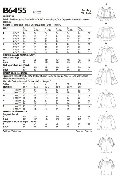 Butterick B6455 sewing pattern envelope showing misses pullover top designs