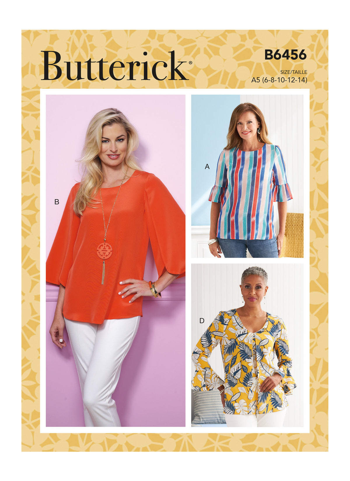 Butterick B6456 sewing pattern envelope showing misses top designs