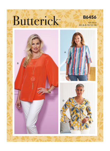 Butterick B6456 sewing pattern envelope showing misses top designs