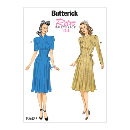 Butterick B6485 sewing pattern envelope showing misses dress designs