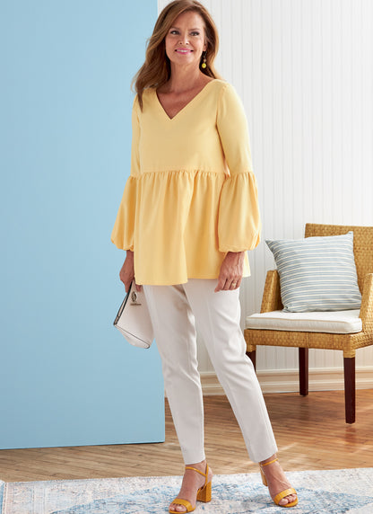 Butterick B6486 sewing pattern envelope showing misses pullover tops designs