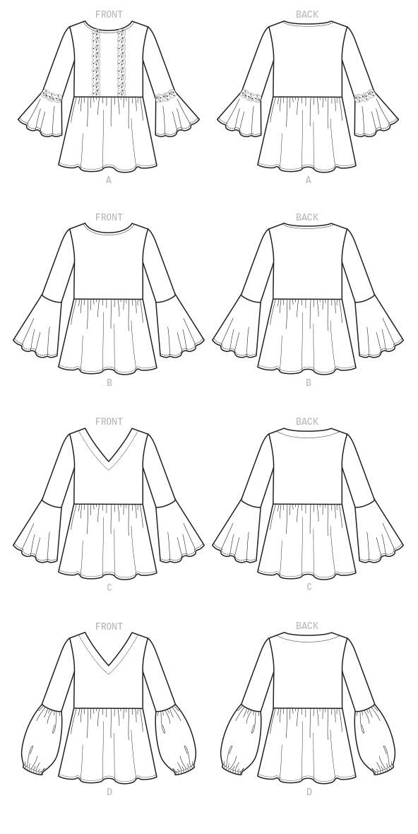 Butterick B6486 sewing pattern envelope showing misses pullover tops designs