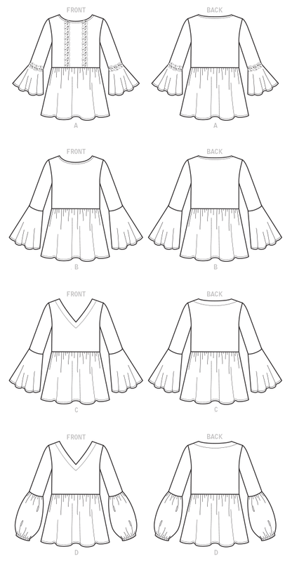 Butterick B6486 sewing pattern envelope showing misses pullover tops designs