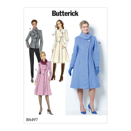 Butterick B6497 sewing pattern envelope showing misses jacket and coat designs