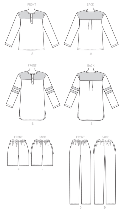 Butterick B6531 sewing pattern envelope showing unisex pullover top and tunic designs