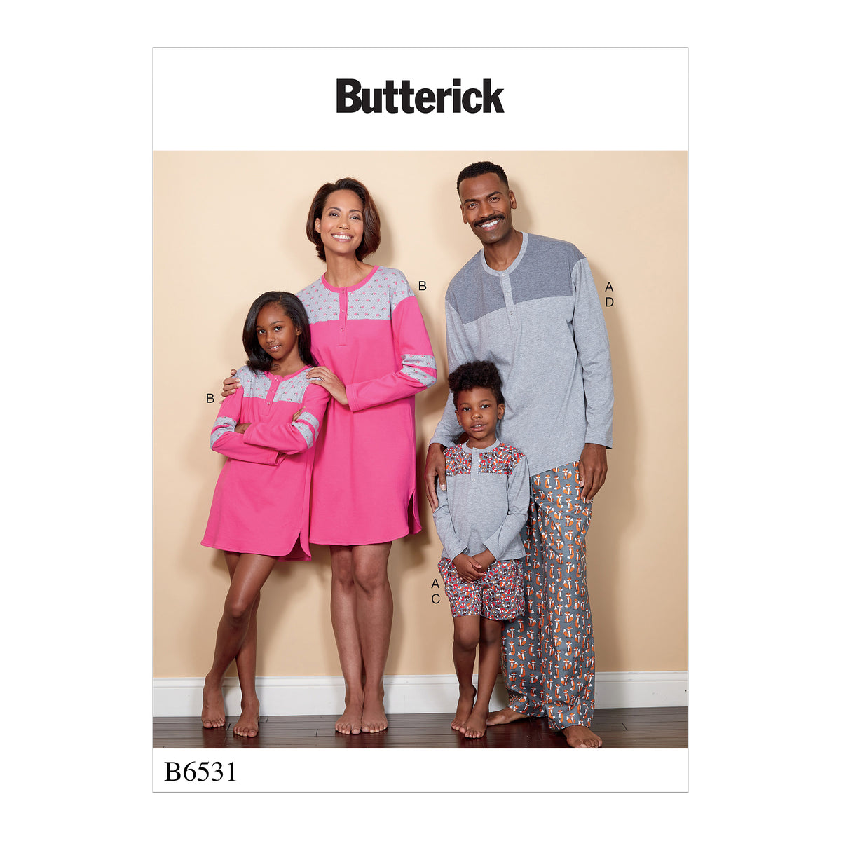 Butterick B6531 sewing pattern envelope showing unisex pullover top and tunic designs