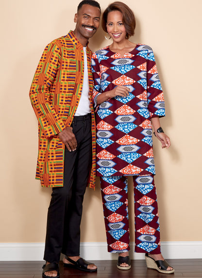 Butterick B6534 sewing pattern envelope showing unisex coat designs