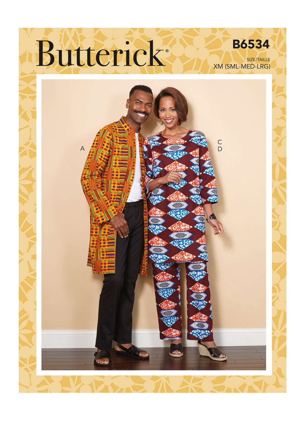 Butterick B6534 sewing pattern envelope showing unisex coat designs