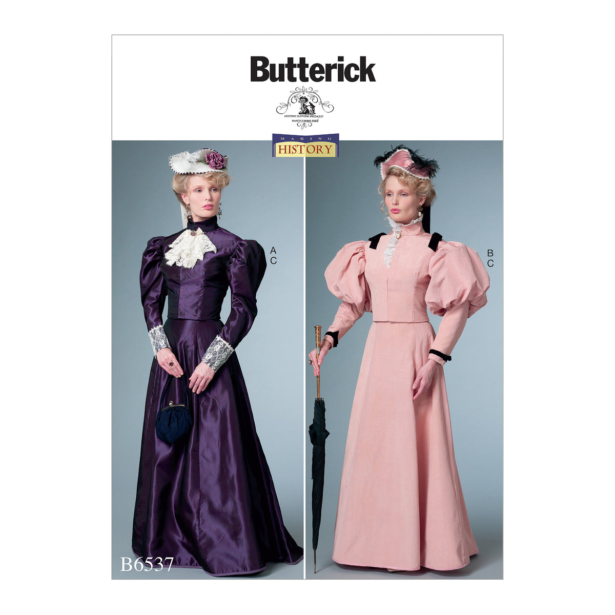 Butterick B6537 sewing pattern envelope showing misses costume top designs
