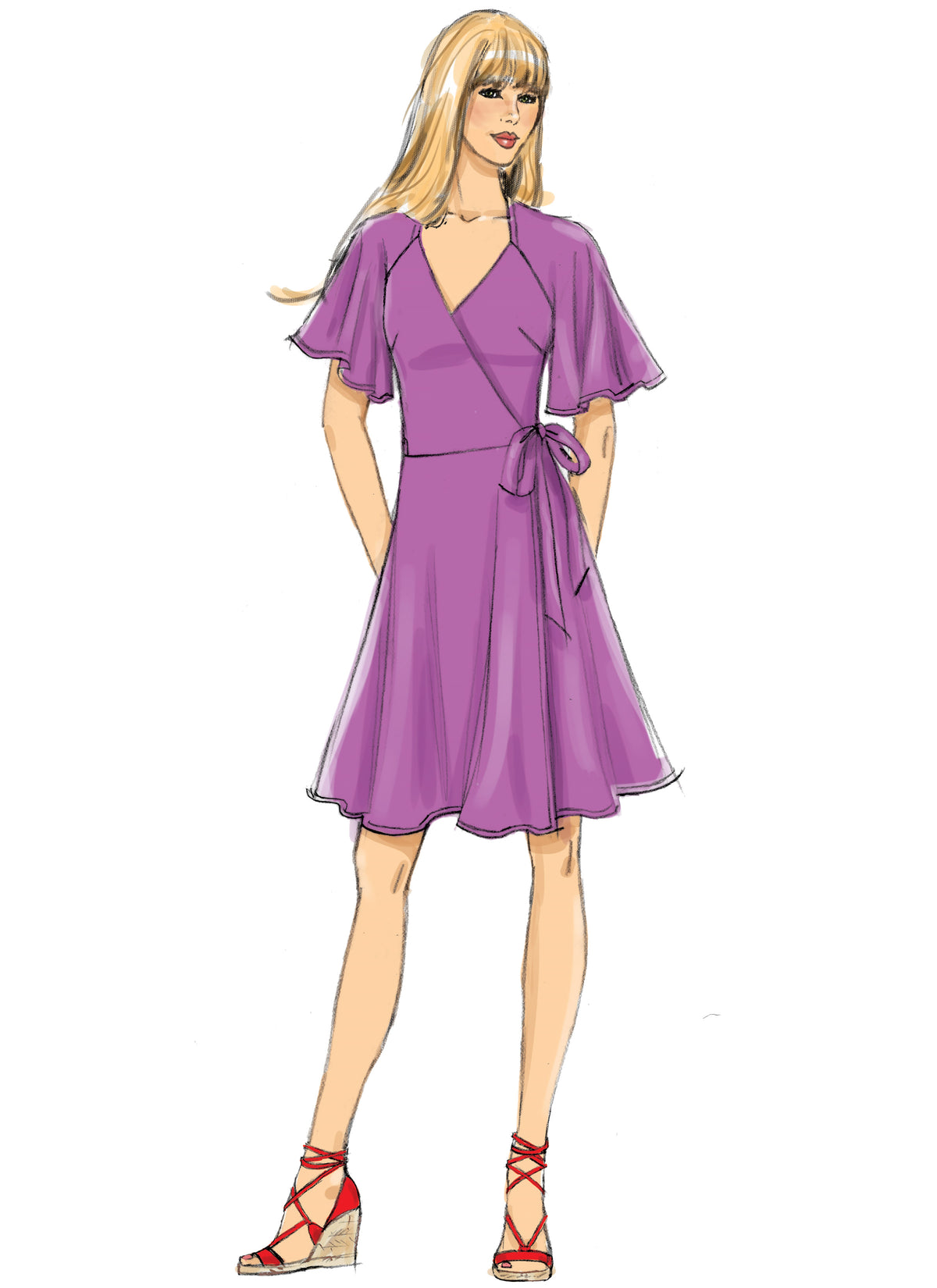 Butterick B6554 sewing pattern envelope showing misses wrap dress designs