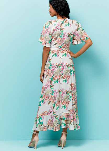 Butterick B6554 sewing pattern envelope showing misses wrap dress designs