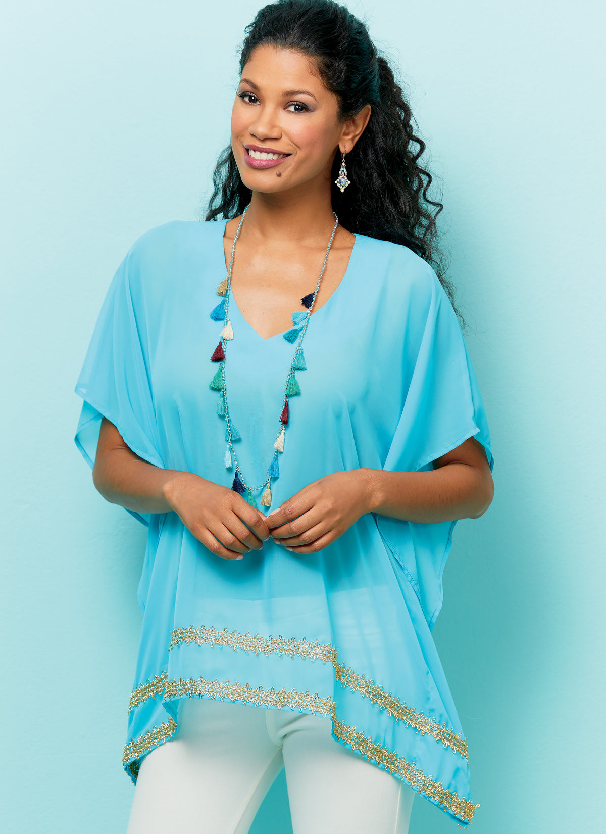 Butterick B6559 sewing pattern envelope showing misses tops, tunic and caftan designs