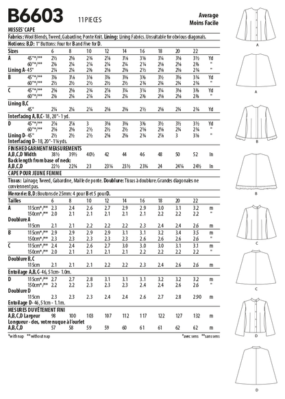 Butterick B6603 sewing pattern envelope showing misses lined cape designs