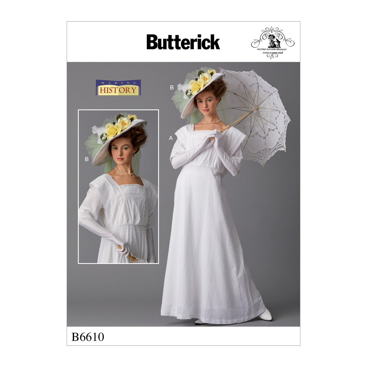 Butterick B6610 sewing pattern envelope showing misses costume dress designs