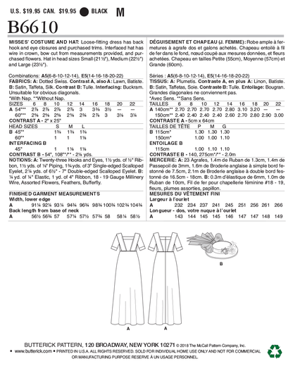 Butterick B6610 sewing pattern envelope showing misses costume dress designs