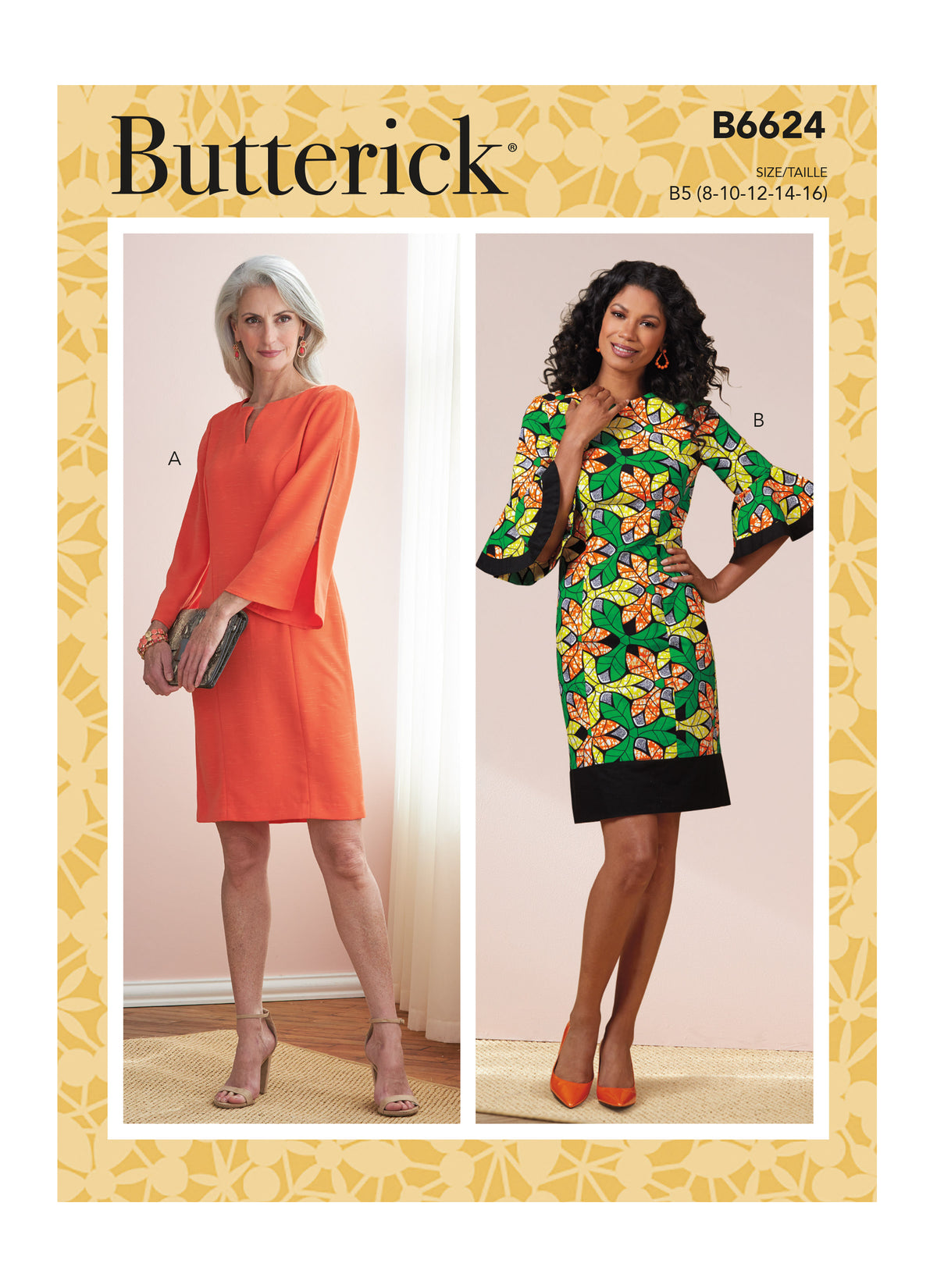 Butterick B6624 sewing pattern envelope showing misses sheath dress designs