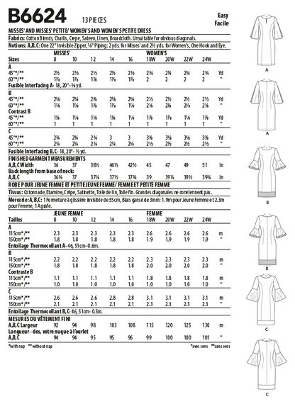 Butterick B6624 sewing pattern envelope showing womens plus size sheath dress designs