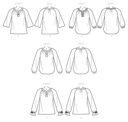 Butterick B6632 sewing pattern envelope showing misses raglan top designs