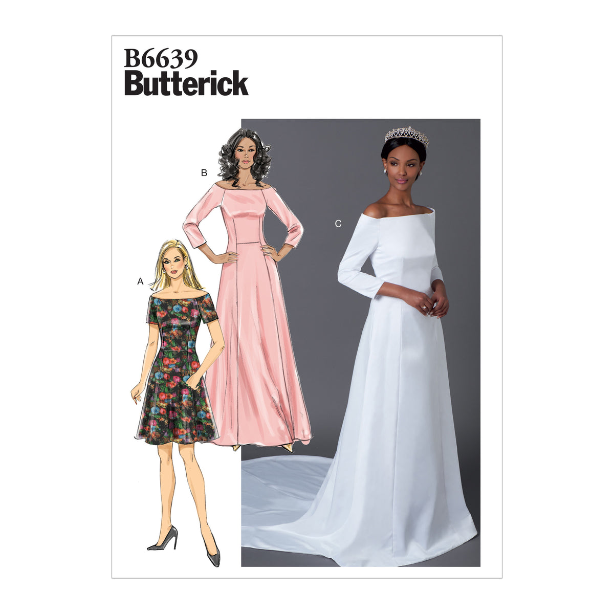 Butterick B6639 sewing pattern envelope showing misses special occasion dress designs