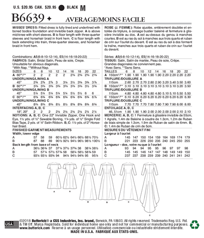 Butterick B6639 sewing pattern envelope showing misses special occasion dress designs