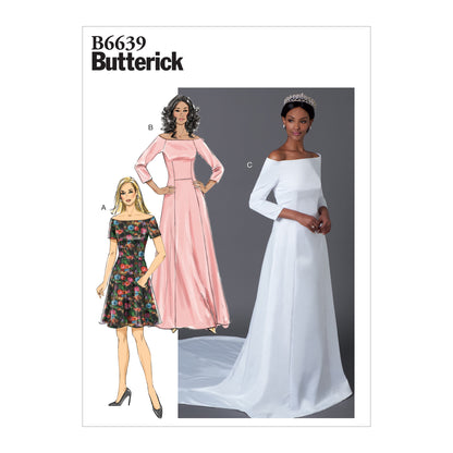 Butterick B6639 sewing pattern envelope showing misses special occasion dress designs