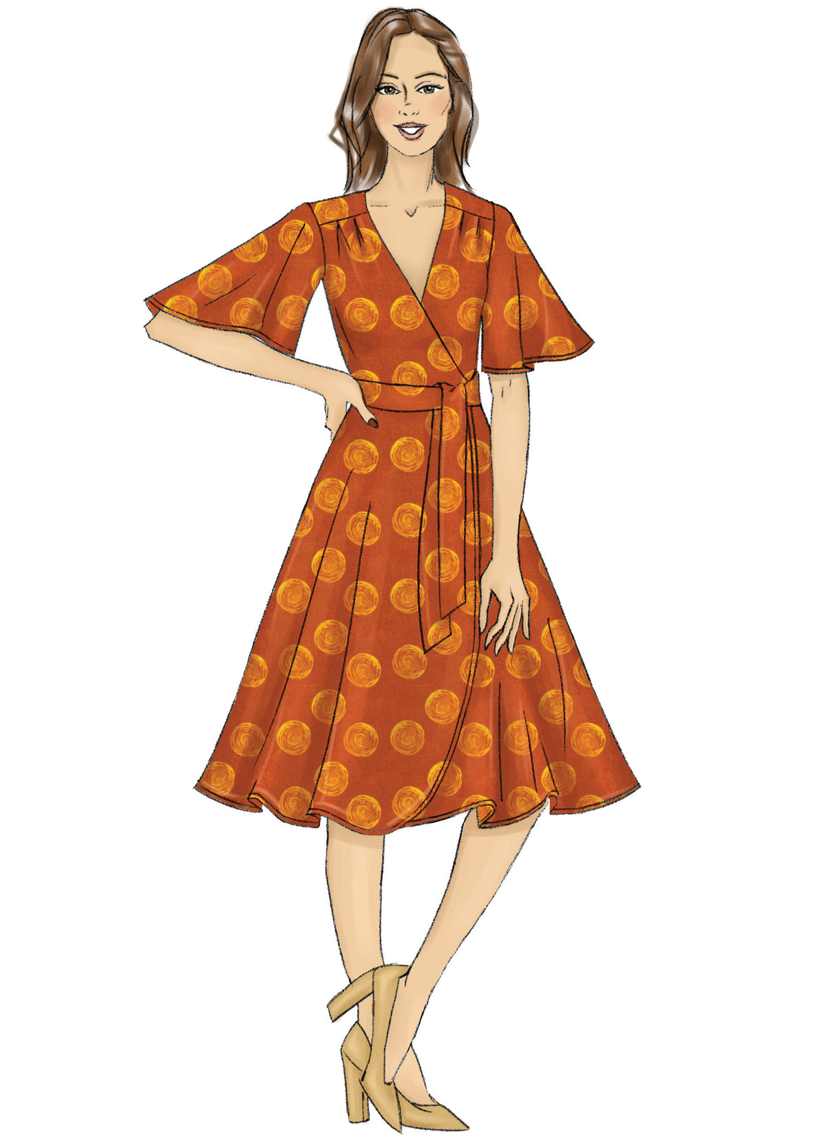 Butterick B6654 sewing pattern envelope showing misses wrap dress designs