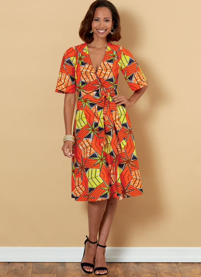 Butterick B6654 sewing pattern envelope showing misses wrap dress designs