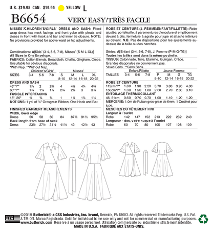 Butterick B6654 sewing pattern envelope showing misses wrap dress designs