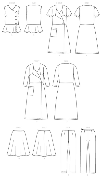 Butterick B6670 sewing pattern envelope showing misses button-front top and dress designs
